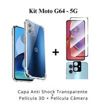 Kit Capa Anti Impacto Transparente - Película de Câmera - Película 3D de Vidro Para Motorola Moto G64