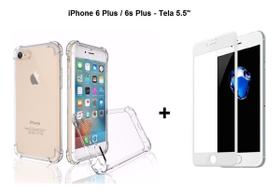 Kit Capa Anti Impacto Transparente + Película De Vidro 5D iPhone 6 Plus Ultra Resistente