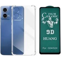 Kit Capa Anti Impactos Transparente + Película Frontal de Cerâmica para Motorola Moto G24