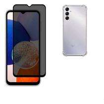 Kit Capa Anti Impactos Transparente + Película Privacidade de Vidro 3D para Samsung Galaxy M14