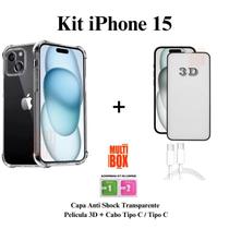 Kit Capa Anti Shock + Película 3D + Cabo Carregador Tipo C - Tipo C para Iphone 15 15 PRO 15 PRO MAX 15 PLUS Kit Capa Anti Shock + Película 3D + Cabo Carregador Tipo C - Tipo C para Iphone 15 15 PRO 15 PRO MAX 15 PLUS