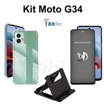Kit Capa Anti Shock + Película 3D de Vidro Privacidade + Suporte de Mesa para Motorola Moto G34