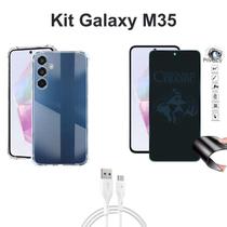 Kit Capa Anti Shock + Película Fosca Privacidade + Cabo USB Tipo C para Samsung Galaxy M35 - HUANG