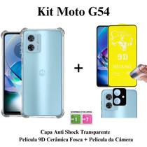 Kit Capa Anti Shock Transparente + Película Fosca de Cerâmica + Película de Câmera para Motorola Moto G54