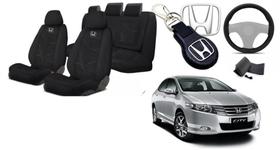 Kit Capa Assentos Tecido Honda City 09-16 + Volante + Chaveiro