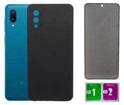 Kit Capa Aveludada Preta Para Galaxy A02 + Pel. Privacidade
