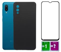 Kit Capa Aveludada Preta Para Galaxy A02 + Película 3D 9D