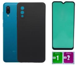Kit Capa Aveludada Preta Para Galaxy A02 + Película Ceramica