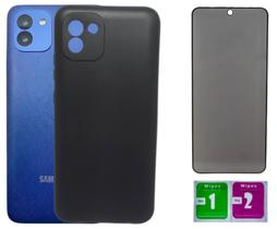 Kit Capa Aveludada Preta Para Galaxy A03 + Pel. Privacidade Kit Capa Aveludada Preta Para Galaxy A03 + Pel. Privacidade