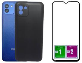 Kit Capa Aveludada Preta Para Galaxy A03 + Película 3D 9D Kit Capa Aveludada Preta Para Galaxy A03 + Película 3D 9D