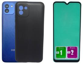 Kit Capa Aveludada Preta Para Galaxy A03 + Película Ceramica Kit Capa Aveludada Preta Para Galaxy A03 + Película Ceramica