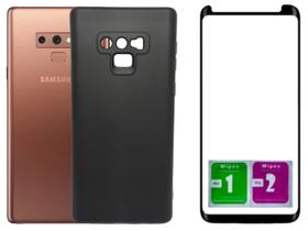 Kit Capa Aveludada Preta Para Galaxy Note 9 + Película 3D 9D