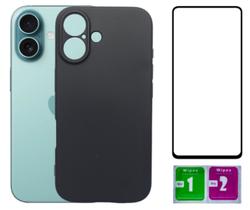 Kit Capa Aveludada Preta Para Iphone 16 + Película 3D 9D