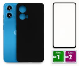 Kit Capa Aveludada Preta Para Moto G04 G24 + Película 3D 9D