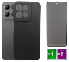 Kit Capa Aveludada Preta Para Moto G15+ Película Privacidade