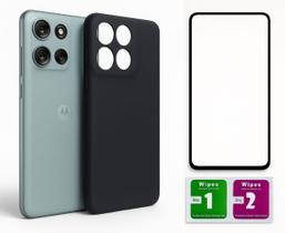 Kit Capa Aveludada Preta Para Moto G56 + Película 3D 9D