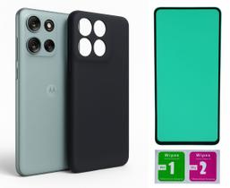 Kit Capa Aveludada Preta Para Moto G86 + Película Ceramica - Mustangshop