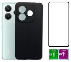 Kit Capa Aveludada Preta Para Redmi Note 14 5g + Película 3D