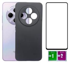 Kit Capa Aveludada Preta Para Xiaomi 14T Pro + Película 3D