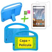 Kit Capa Azul com suporte mão para Tablet 7 polegadas + Película de vidro
