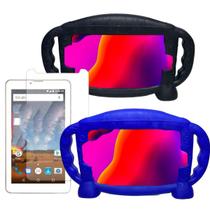 Kit Capa Azul com suporte mão para Tablet 7 polegadas + Película de vidro