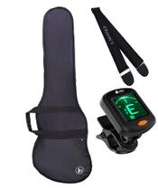 Kit capa bag acolchoada contra baixo resistente com alça dupla e bolso + afinador digital e cromado + correia reforçada