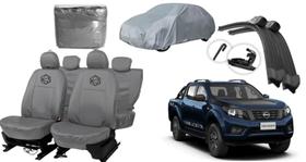 Kit Capa Banco + Volante Couro Cinza Frontier 2020-2024 + Limpador