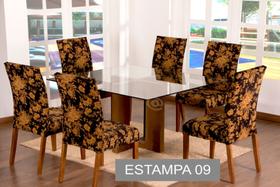 Kit Capa Cadeira 6 Lugares Estampado Sala de Jantar 100% Polièster Malha Gel Com Elàstico