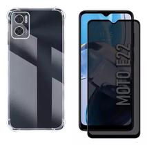 Kit Capa Capinha Anti Choque+ Película Privacidade 3D de Vidro para Moto E22 XT2239