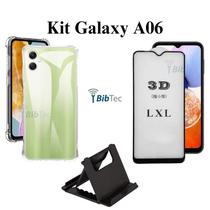 Kit Capa Capinha Anti Impacto + Película 3D de Vidro + Suporte de Mesa Para Samsung Galaxy A06 - LXL Kit Capa Capinha Anti Impacto + Película 3D de Vidro + Suporte de Mesa Para Samsung Galaxy A06 - LXL