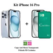 Kit Capa Capinha Anti Impacto + Película de Cerâmica Para Iphone 16 Pro