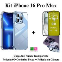 Kit Capa Capinha Anti Impacto + Pelicula Fosca + Pelicula de Câmera Para Iphone 16 Pro Max