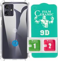 Kit Capa Capinha Anti-Impacto Premium Transparente + Película de Cerâmica 9D para Motorola Moto G54