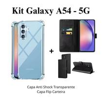 Kit Capa Capinha Anti Impacto Transparente + Capa Carteira Preta Para Samsung Galaxy A54 5G