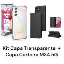 Kit Capa Capinha Anti Impacto Transparente + Capa Carteira Preta Para Samsung Galaxy M34 5G