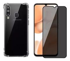 Kit Capa Capinha Anti Impacto Transparente + Película de Cerâmica Fosca Privacidade Para Samsung Galaxy A20