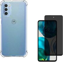 Kit Capa Capinha Anti Impacto Transparente + Película Fosca Privacidade para Motorola Moto G52