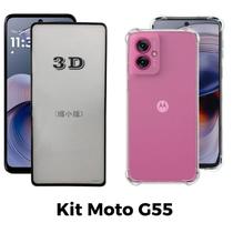 Kit Capa Capinha Anti-Impactos + Película 3D de Vidro Para Moto G55