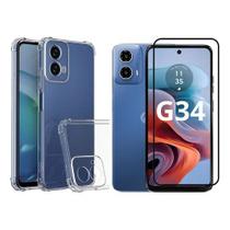Kit Capa Capinha Anti Impactos Transparente + Película de Vidro 3D para Motorola Moto G34 - NoBrand
