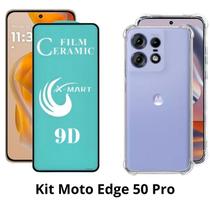 Kit Capa Capinha Anti Shock Transparente + Película de Cerâmica para Motorola Moto Edge 50 Pro