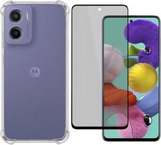 Kit Capa Capinha AntiImpacto Premium Transparente e Película de Cerâmica 9D ou Privacidade 9D para Motorola Moto G05