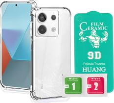 Kit Capa Capinha AntiImpacto Premium Transparente e Película de Cerâmica 9D para Xiaomi Redmi Note 13 Pro 5G