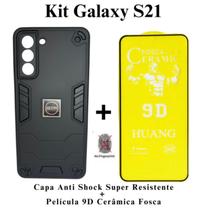 Kit Capa Capinha Armadura Resistente + Película Fosca de Cerâmica para Samsung Galaxy S21 - BGM