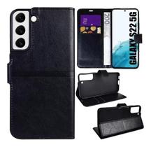 Kit Capa Capinha Carteira + Película Vidro 3d Para Samsung Galaxy S22 TELA 6.1 Kit Capa Capinha Carteira + Película Vidro 3d Para Samsung Galaxy S22 TELA 6.1
