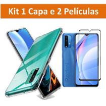 Kit Capa Capinha Case Anti Impacto + 2 Pelicula Vidro 3D 9D Compativel Xiaomi Redmi 9T e 9 Power Proteção Tela Celular 9