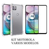 Kit Capa Capinha Case Anti impacto + Pelicula Vidro 3D 9D Compativel Moto G Moto E Moto One Proteção Tela Celular - MK3 PARTS