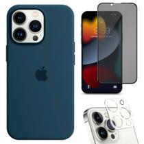 Kit Capa Capinha Case + Película Privacidade 3D Tela + Pel. de Câmera Compatível Com iPhone 13 Pro