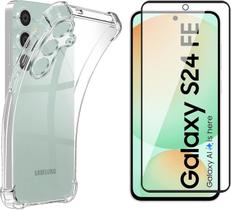 Kit Capa Capinha Para Galaxy S24 Fe Case Air Anti Impacto Transparente e Película De Vidro Temperado Case Proteção 3d
