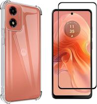 Kit Capa Capinha Para Moto G04 Case Air Anti Impacto Transparente Película De Vidro Temperado 3d Full Cover Transparente e Vidro 3d
