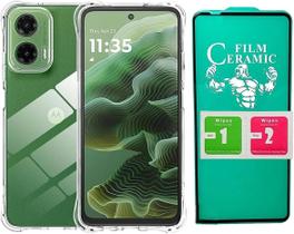 Kit Capa Capinha para Motorola G35 Anti Impacto Premium Transparente e Película Cerâmica 9D